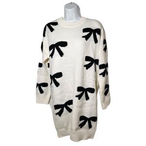 Crew Neck Bow Detail Sweater Dress Women's Size S